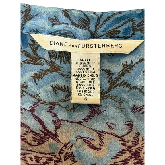Diane Von Furstenberg Sheer Silk Top Blouse Tassel V-Neck Blue Tan Womens Size 6 - Picture 4 of 7